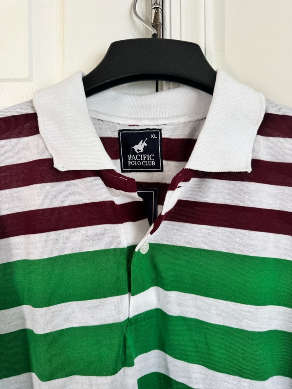 Pacific Polo Club Men’s XL Polo Shirt Striped Green Maroon White Cotton Blend - Picture 6 of 10